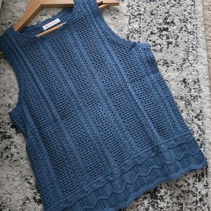 Crochet Sleeveless Top Womens Size S Blue Kirundo Boho Festival Cottagecore